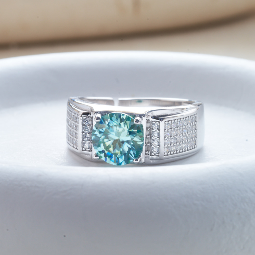 Moissanite Engagement Ring 1 Carat - แหวนเพชรโมอิสสีฟ้าธรรมชาติ1กะรัตแหวนผู้ชาย100% 925เงินสเตอลิงผู้ชายแหวนใส่นิ้วงานแต่งงานของขวัญ