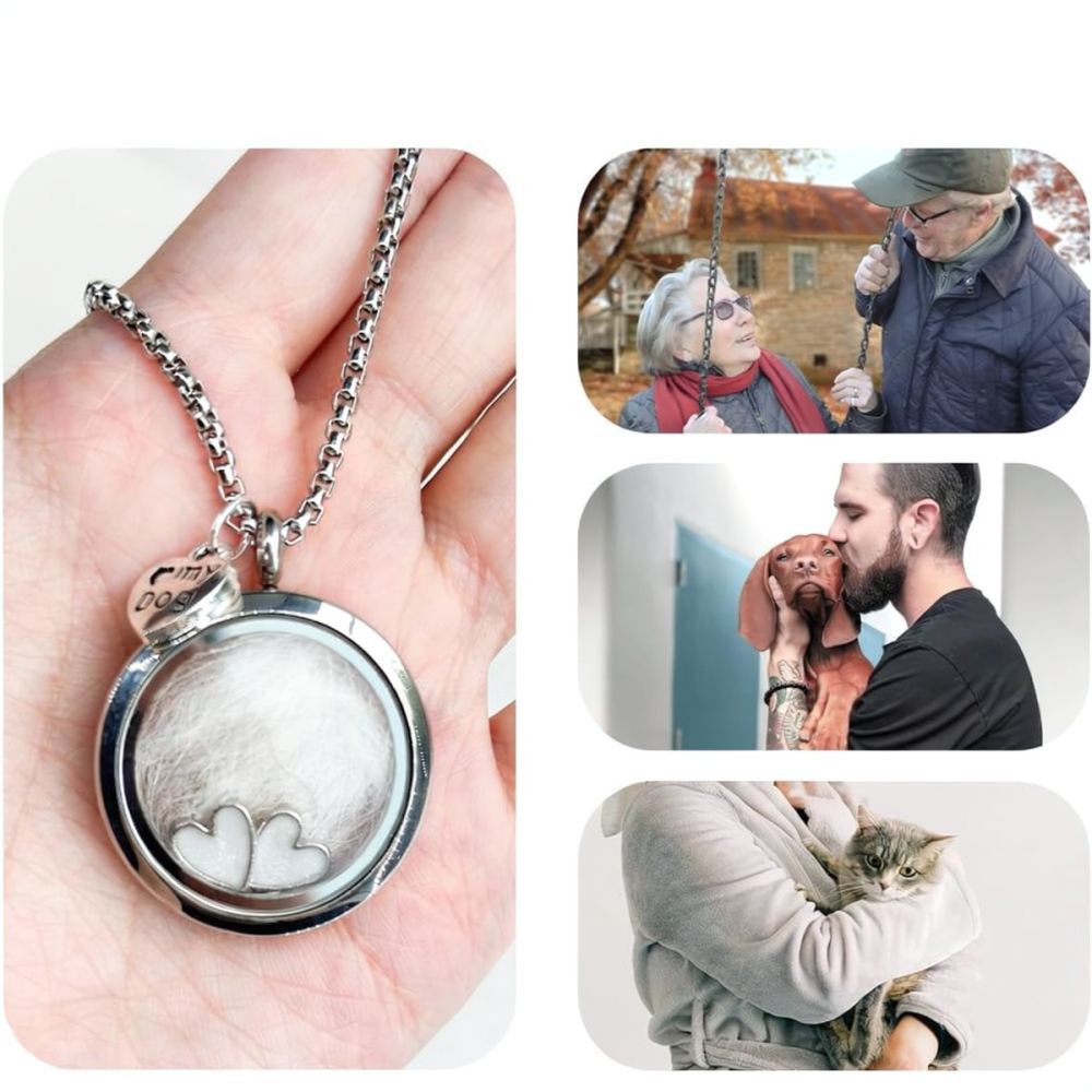 Heart Locket Necklace Photo - สร้อยคอรูปหัวใจสแตนเลสสตีล สำหรับเก็บรักษาความทรงจำของสัตว์เลี้ยง เครื่องประดับสำหรับเก็บอัฐิสัตว์เลี้ยง สำหรับสุนัขและแมว ของขวัญสำหรับเก็บเส้นผมหรือฟัน