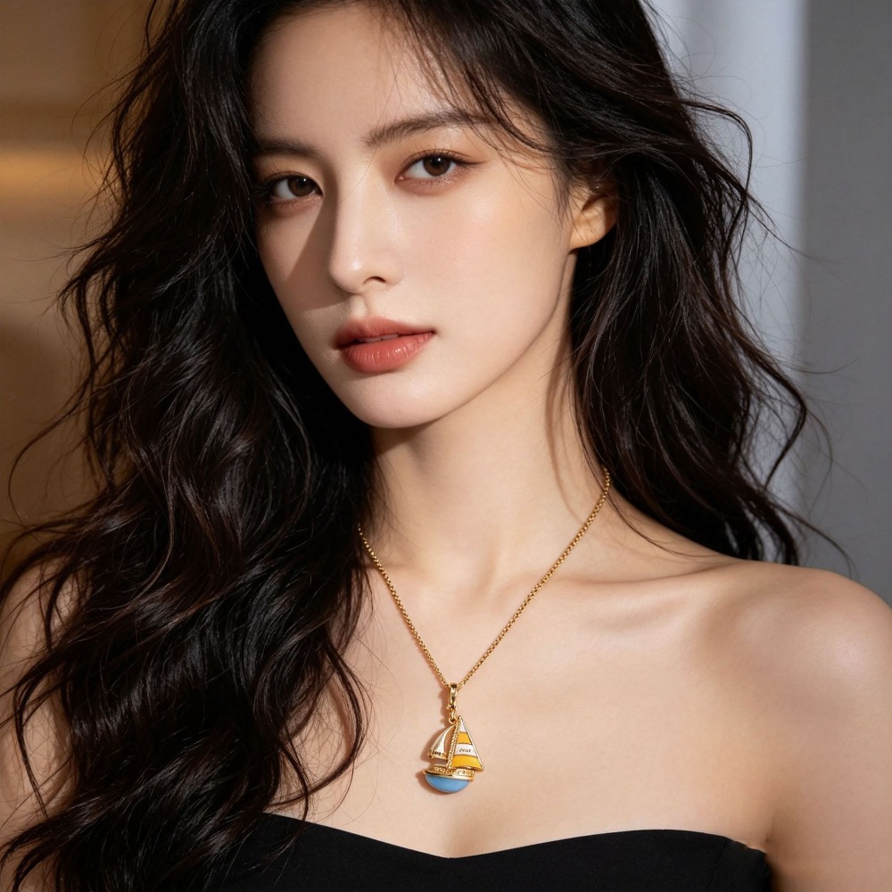 Initial Letter Necklace 18K Gold - สร้อยคอจี้เรือใบสีน้ำเงินเคลือบอีนาเมลสุดหรู จี้ตัวอักษรเริ่มต้นสำหรับกระเป๋า สร้อยยาวสำหรับเสื้อกันหนาว เครื่องประดับแฟชั่น ของขวัญคริสต์มาสสำหรับผู้หญิง