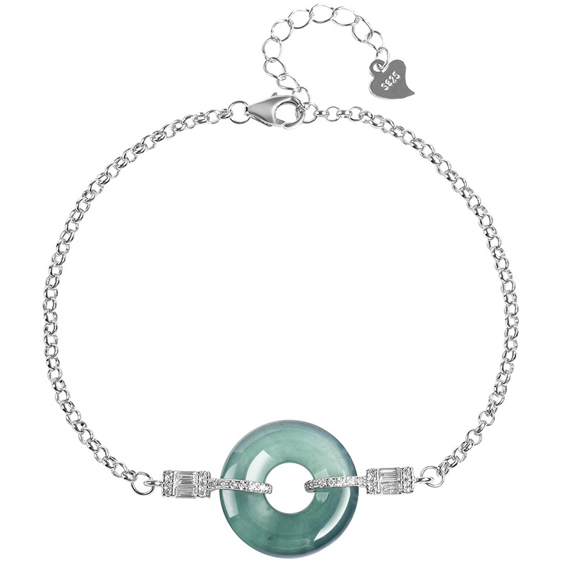 Bracelets - สีฟ้าพม่า Jadeite แหวนสร้อยข้อมือเงิน 925 ของขวัญมรกตอัญมณี Talismans