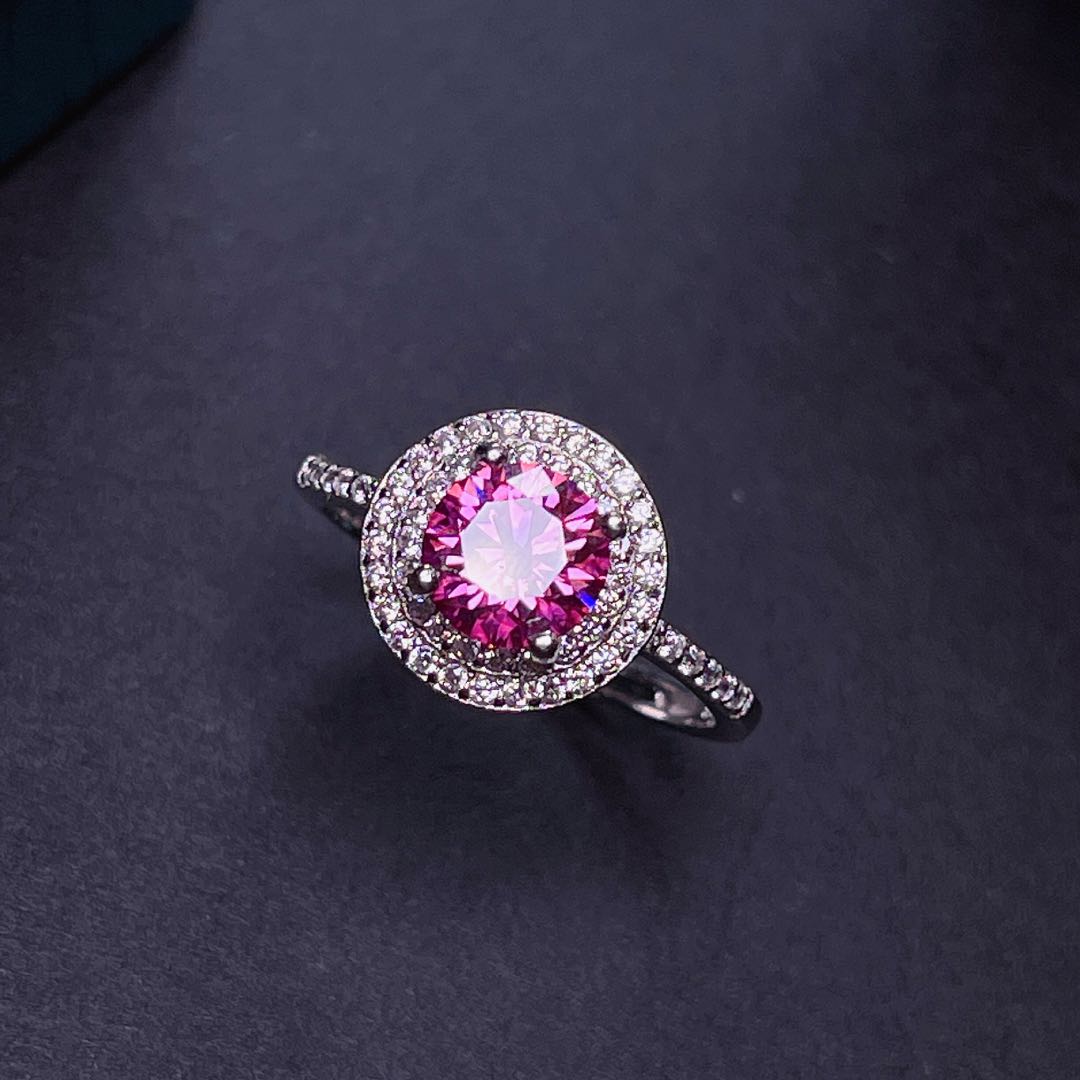 Moissanite Engagement Ring 1 Carat - ใหม่ Crackling สีชมพู Moissanite แหวนผู้หญิงเครื่องประดับหมั้นแหวนสำหรับงานแต่งงาน Real