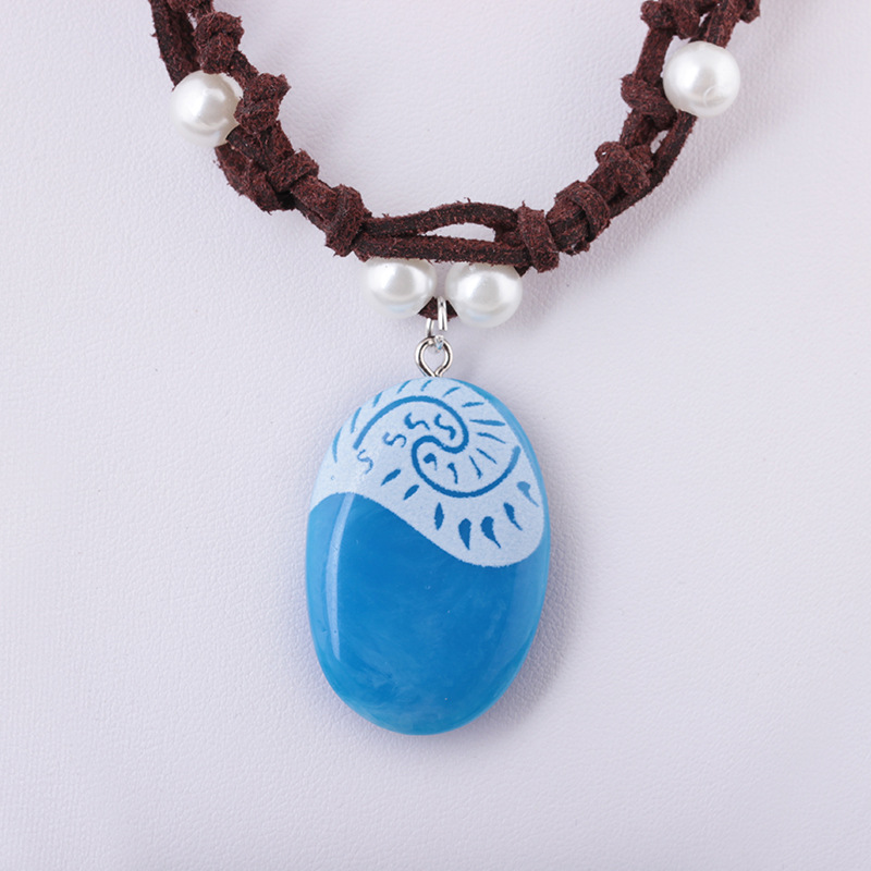 Necklaces - สร้อยคอเจ้าหญิงโมอาน่าจากอนิเมะ คอสเพลย์ ทำมือ เชือกหนังถัก จี้เรืองแสง เครื่องประดับสำหรับผู้หญิงและเด็กผู้หญิง