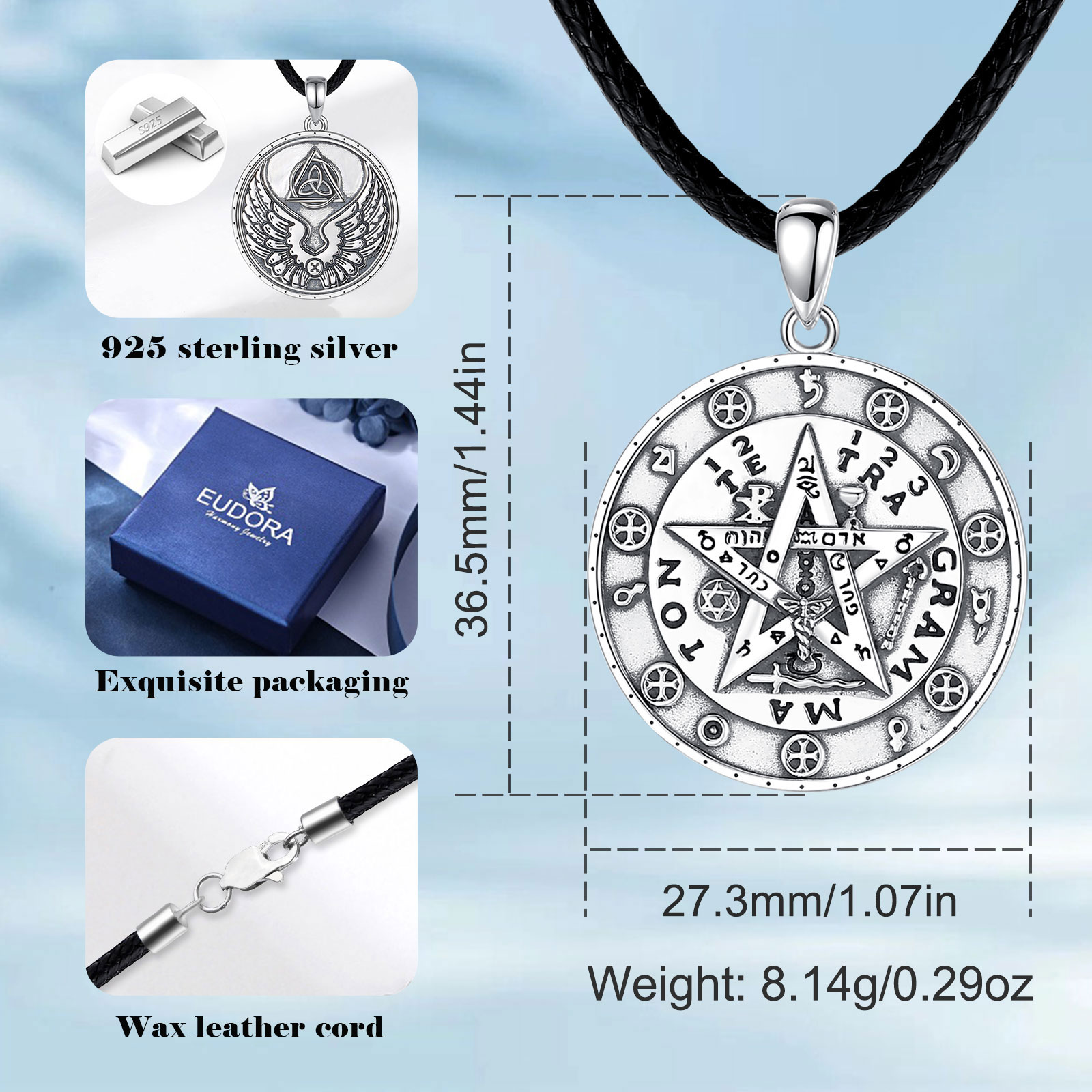 Eudora สร้อยคออักษรรูนรูปดาวห้ - 925 Sterling Silver Chain Necklace Men บทวิจารณ์และราคา