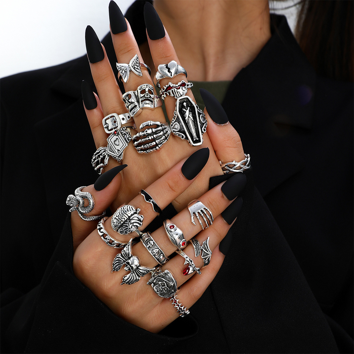ชุดแหวนนิ้วสไตล์พังก์ ลายเรขาค - Vintage Punk Knuckle Rings Set บทวิจารณ์และราคา